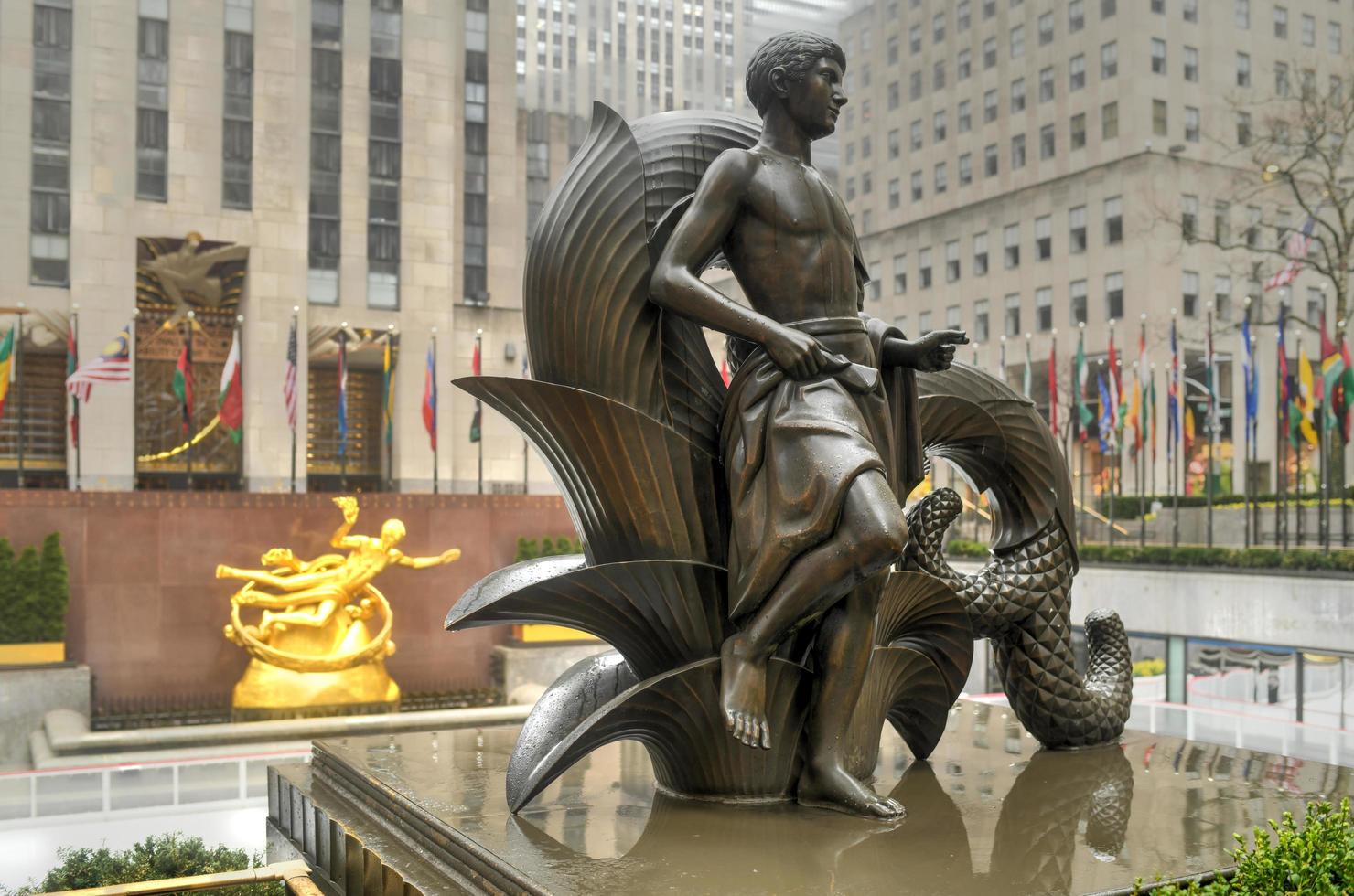 New York City - Mar 29, 2020 -  Empty Rockefeller Center and ice rink during the Coronavirus epidemic in New York City. photo
