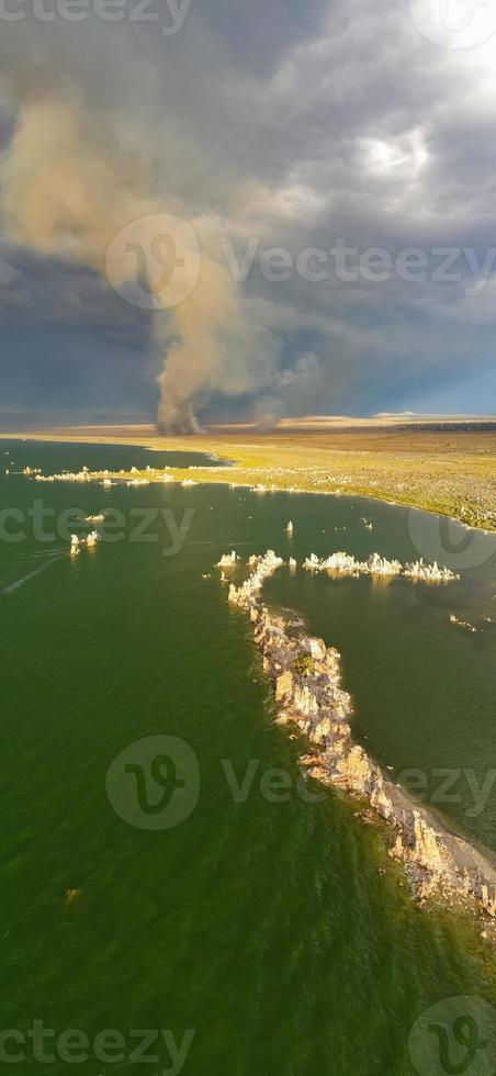 Mono Lake and its dramatic tufa towers emerging from the surface in California. photo
