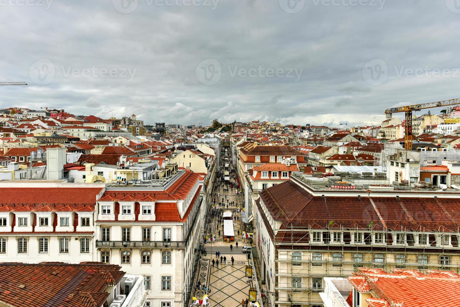 Aerial view of Augusta Street near Commerce Square in Lisbon, Portugal. photo