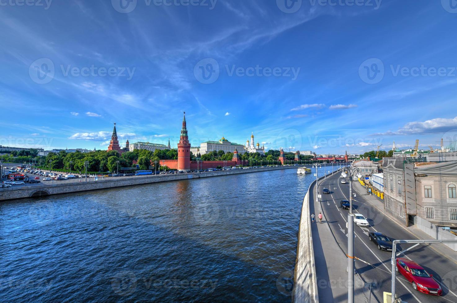 Moscow Kremlin, Kremlin Embankment and Moscow River in Moscow, Russia. Architecture and landmark of Moscow. photo