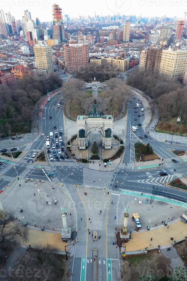 Aerial view of the Triumphal Arch at the Grand Army Plaza in Brooklyn, New York City photo
