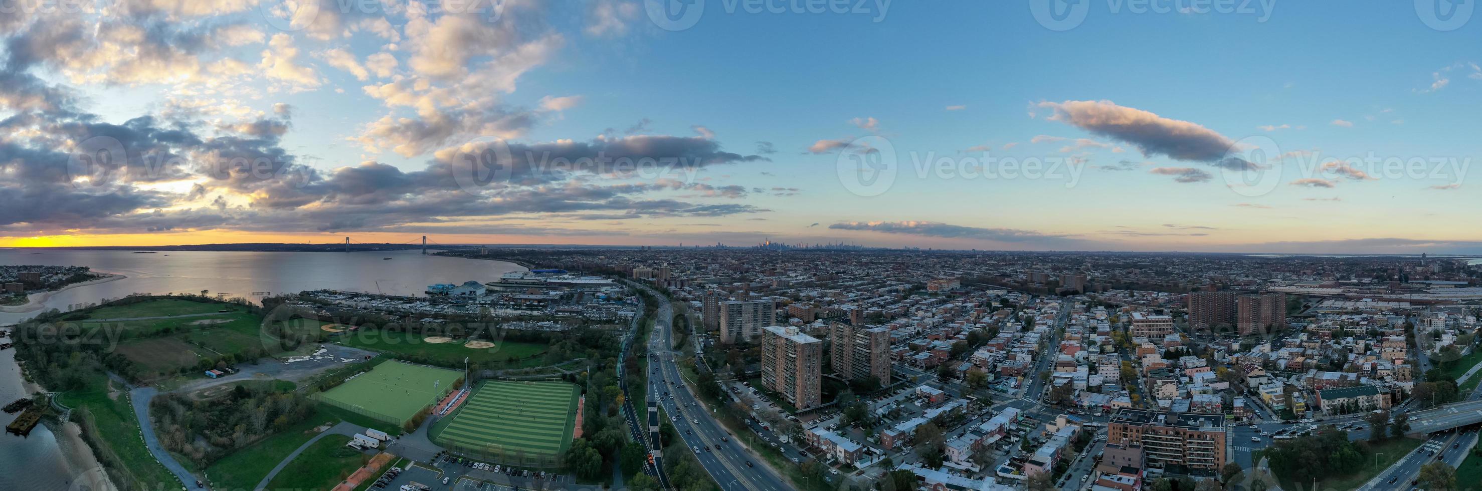 Coney Island panorama in Brooklyn, New York with an aerial view of Southern Brooklyn in the distance. photo