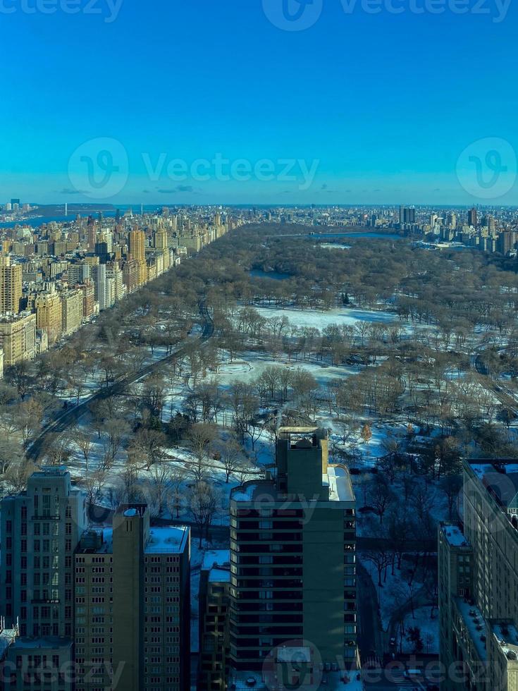 Aerial view of New York City looking from Midtown Manhattan unto Central Park. photo