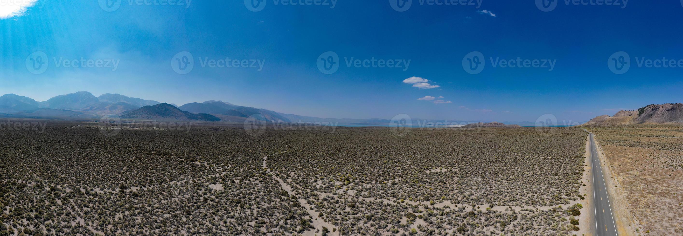 Aerial view of the dry desert landscape around Mono Lake in California. photo