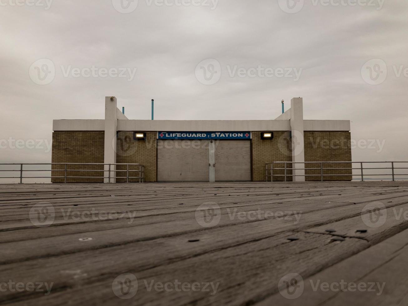 Lifeguard Station on the boardwalk in Coney Island, Brooklyn in the winter photo