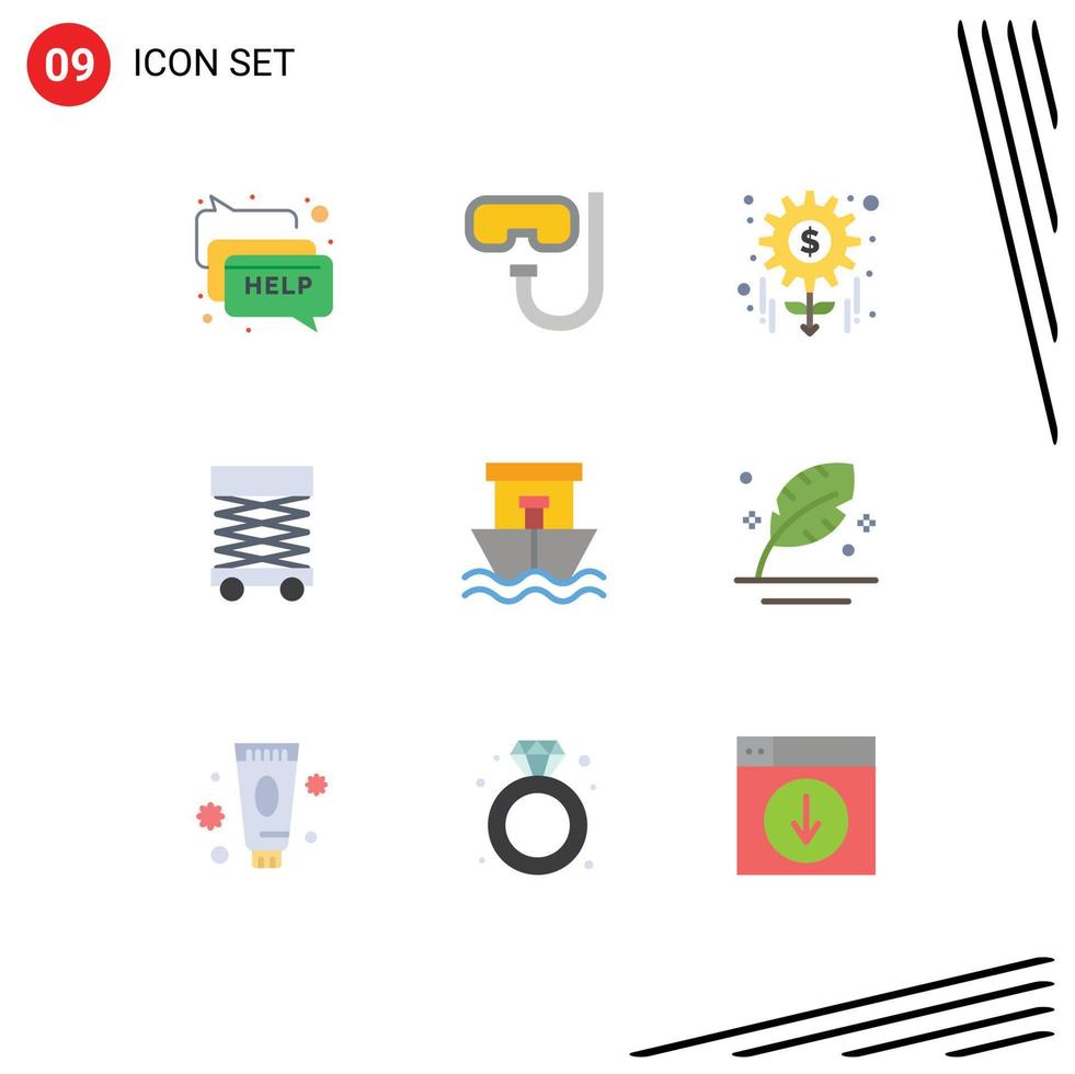 Modern Set of 9 Flat Colors Pictograph of beach structure money scaffolding construction Editable Vector Design Elements