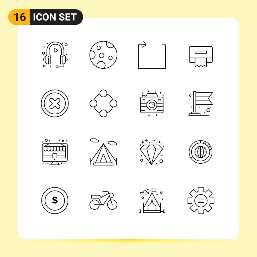 Universal Icon Symbols Group of 16 Modern Outlines of baby rattle canceled arrow basic paper Editable Vector Design Elements