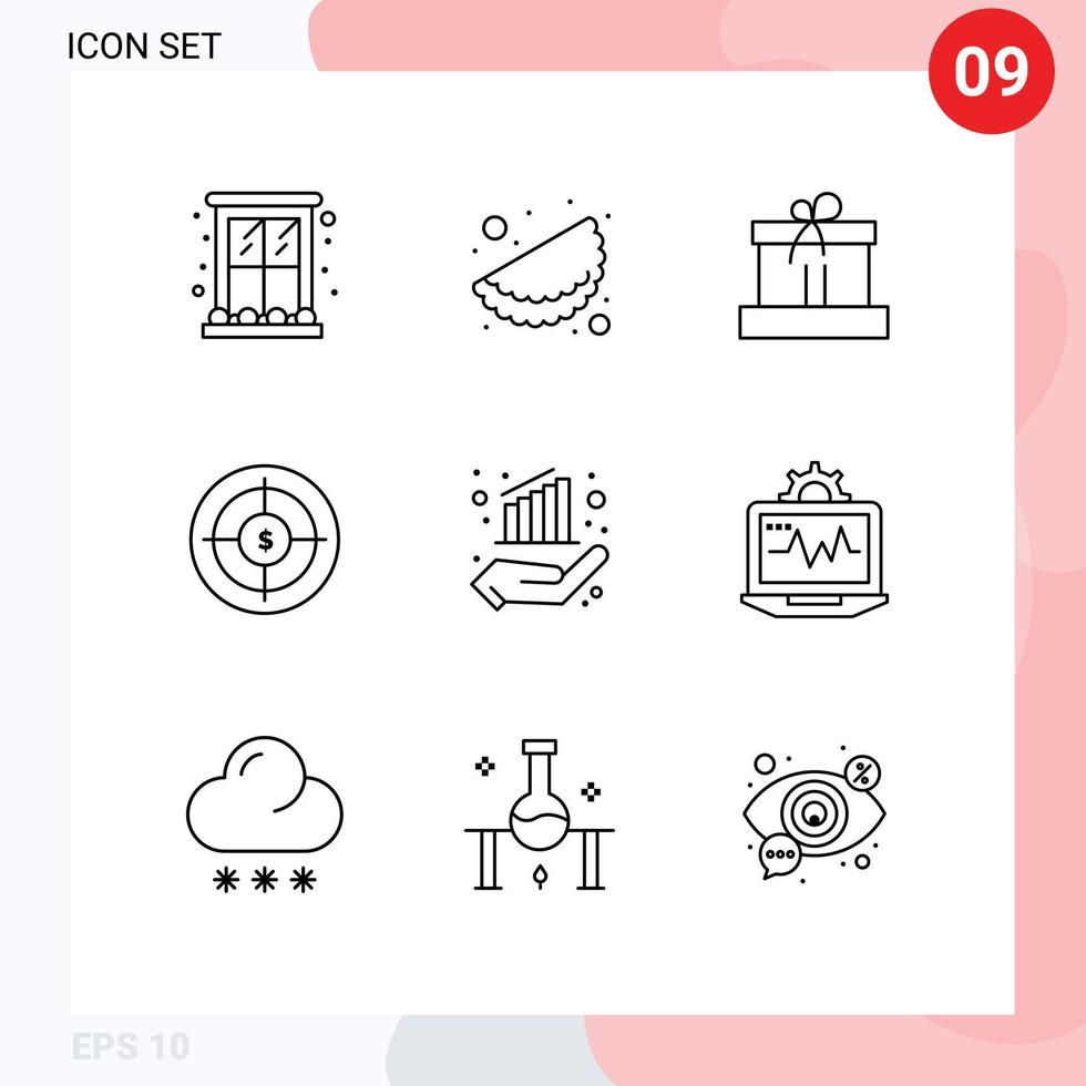 Outline Pack of 9 Universal Symbols of chart marketing gift finance audience Editable Vector Design Elements