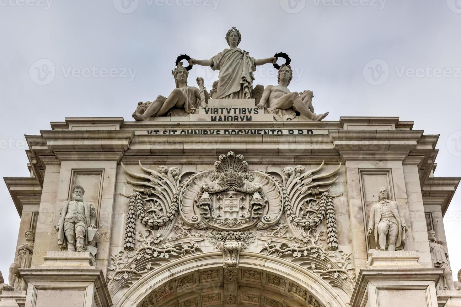 Augusta Street Triumphal Arch in the Commerce Square, Praca do Comercio or Terreiro do Paco in Lisbon, Portugal. photo
