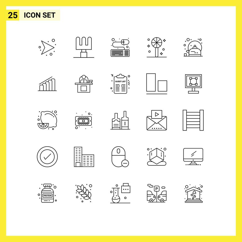 Pictogram Set of 25 Simple Lines of progress cup mouse tea breakfast Editable Vector Design Elements