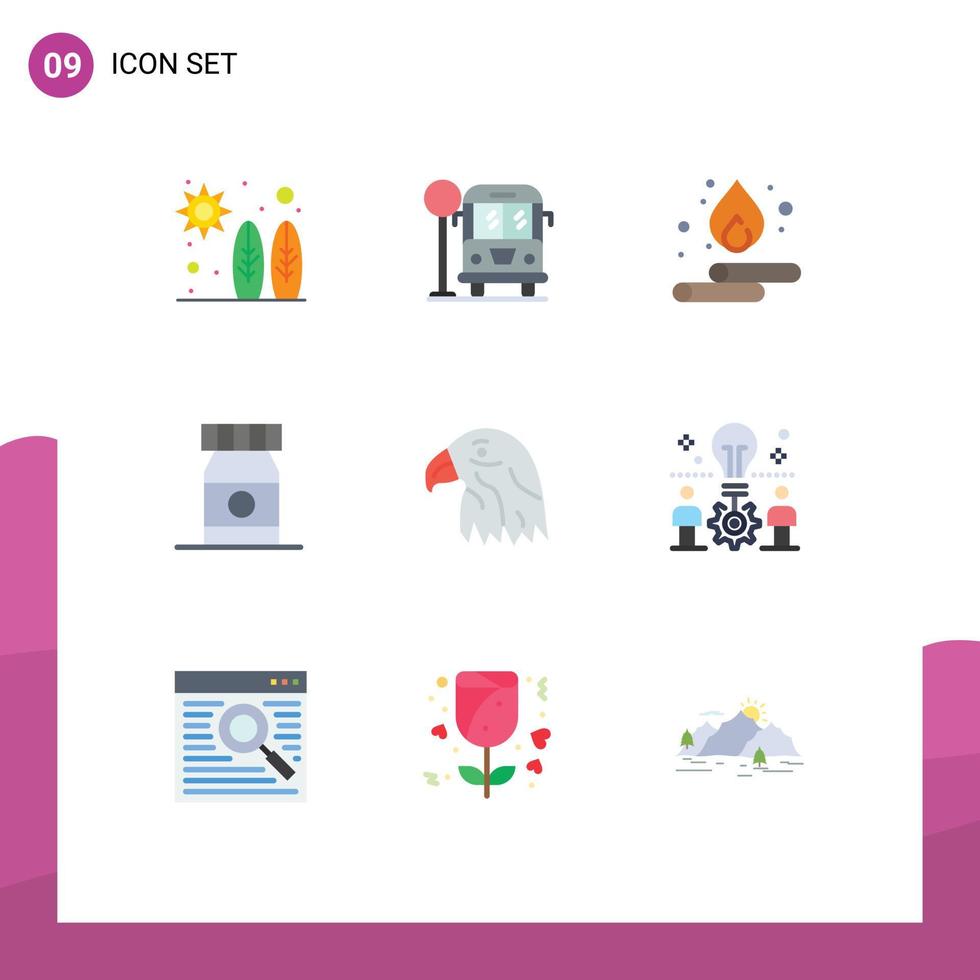 9 Flat Color concept for Websites Mobile and Apps usa bird spring animal bottle Editable Vector Design Elements