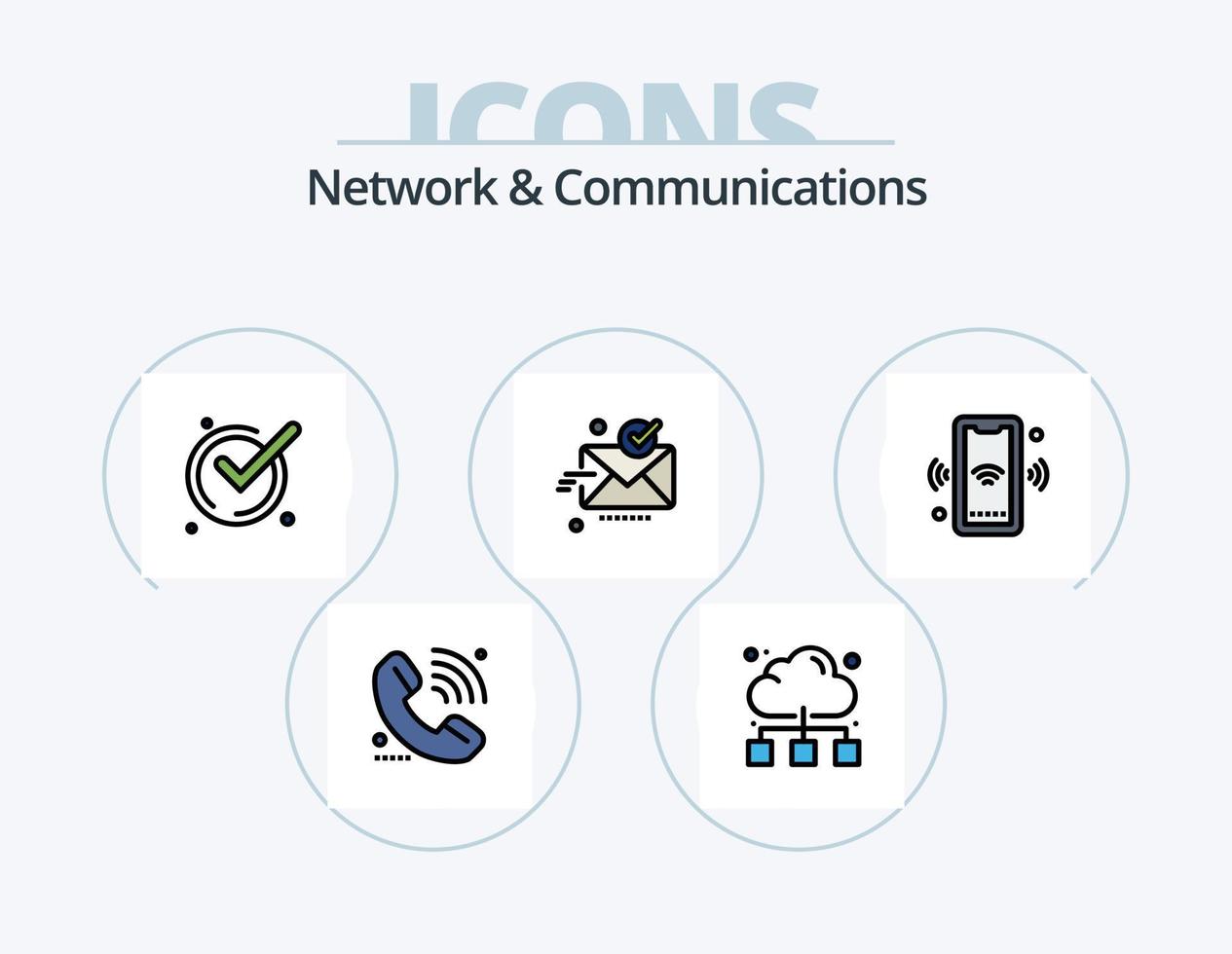 Network And Communications Line Filled Icon Pack 5 Icon Design. network. internet. signal. globe. support vector