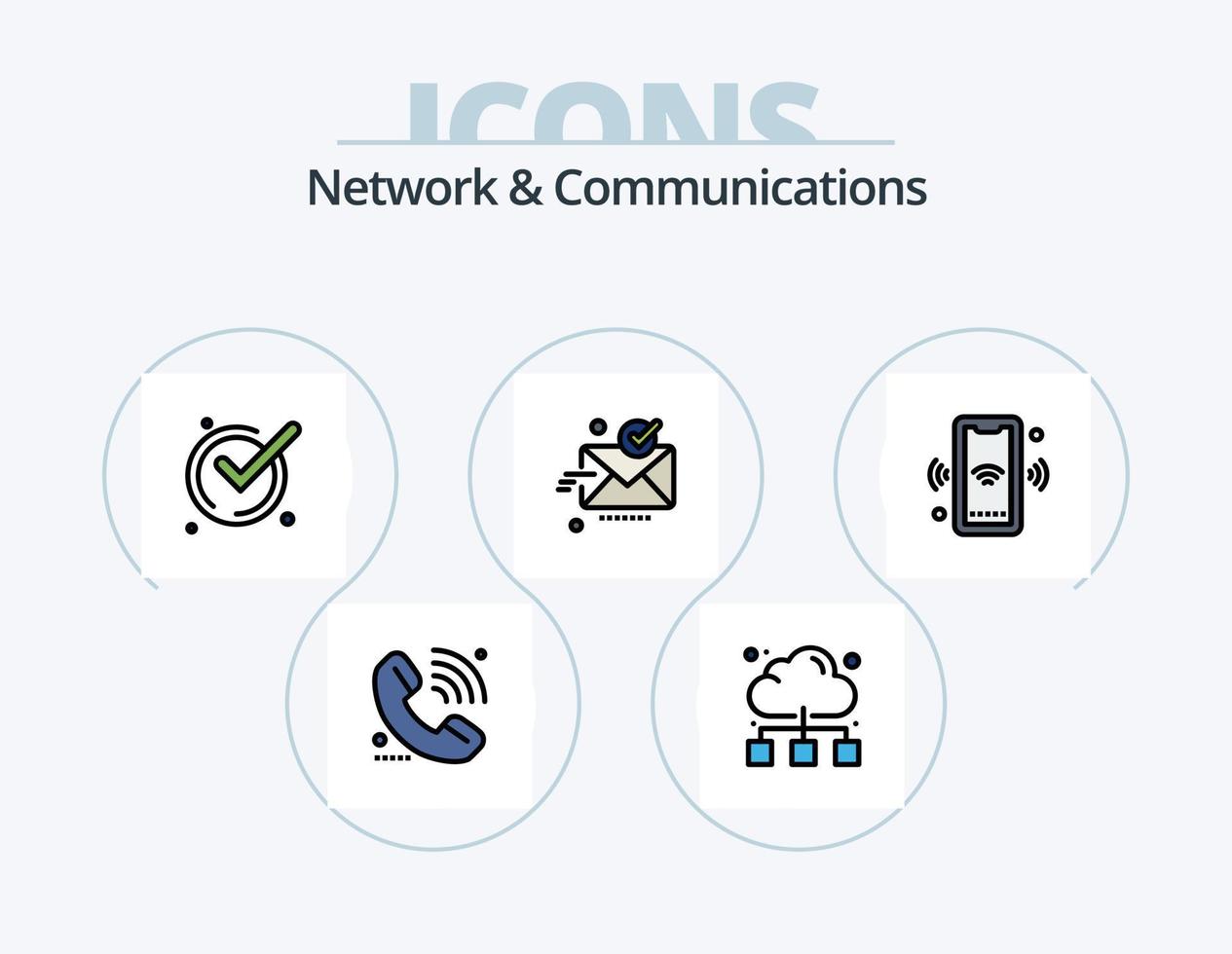 paquete de iconos llenos de línea de red y comunicaciones 5 diseño de iconos. la red. Internet. señal. globo. soporte vector