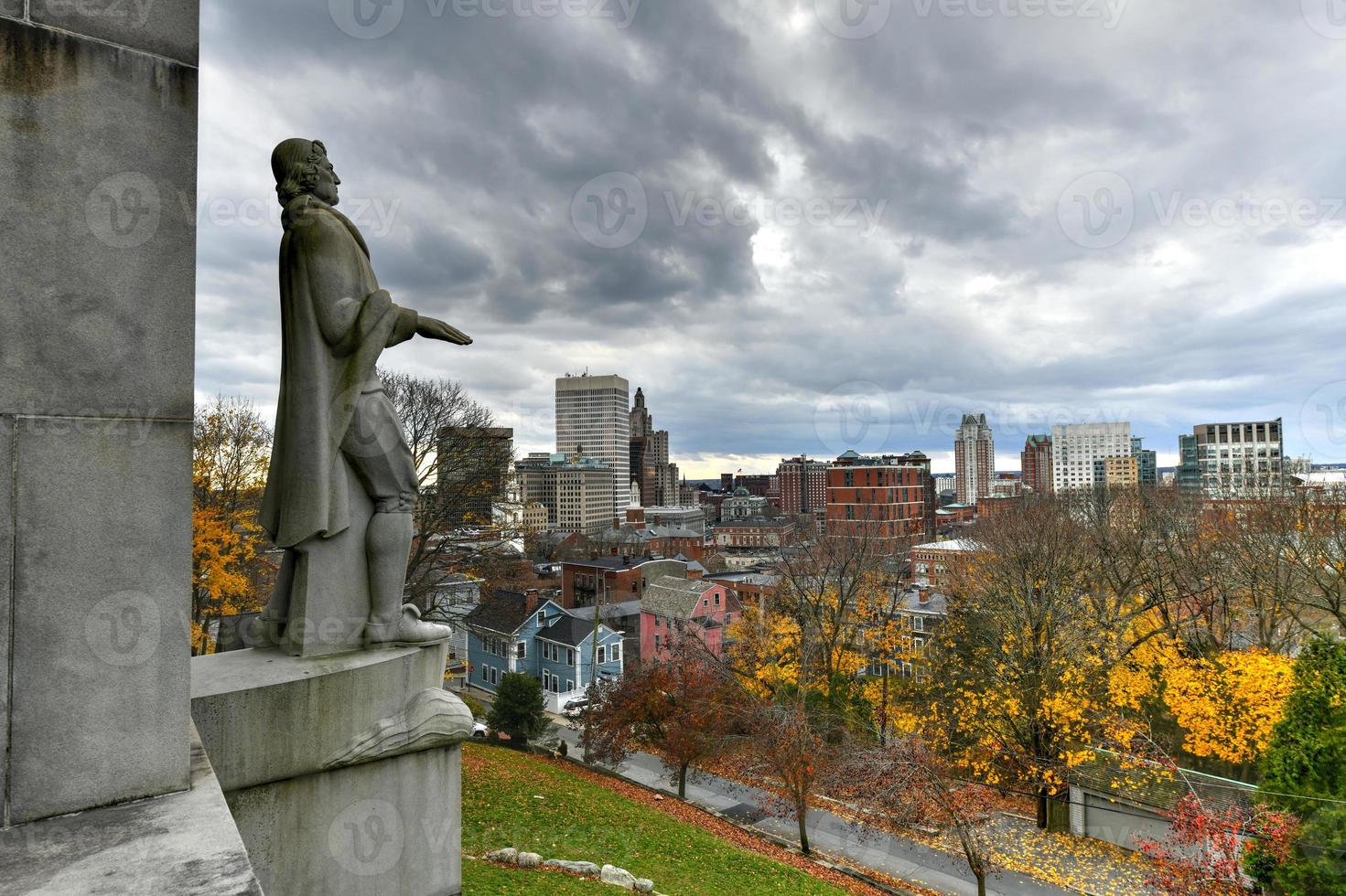 prospect terrace park y la estatua de roger williams en providence, rhode island, estados unidos foto