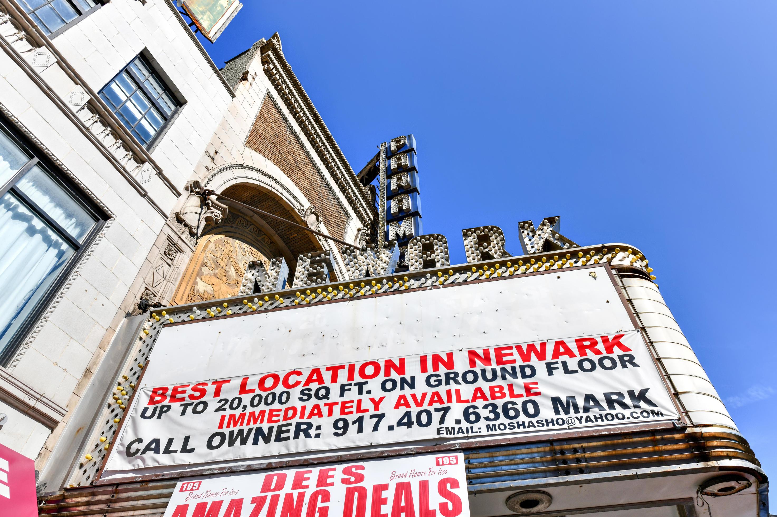 Newark, NJ - Sept 21, 2019 - Historic marquee of the