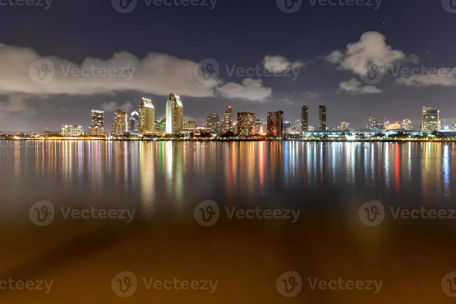 San Diego, California, USA downtown skyline at the Embarcadero at night. photo