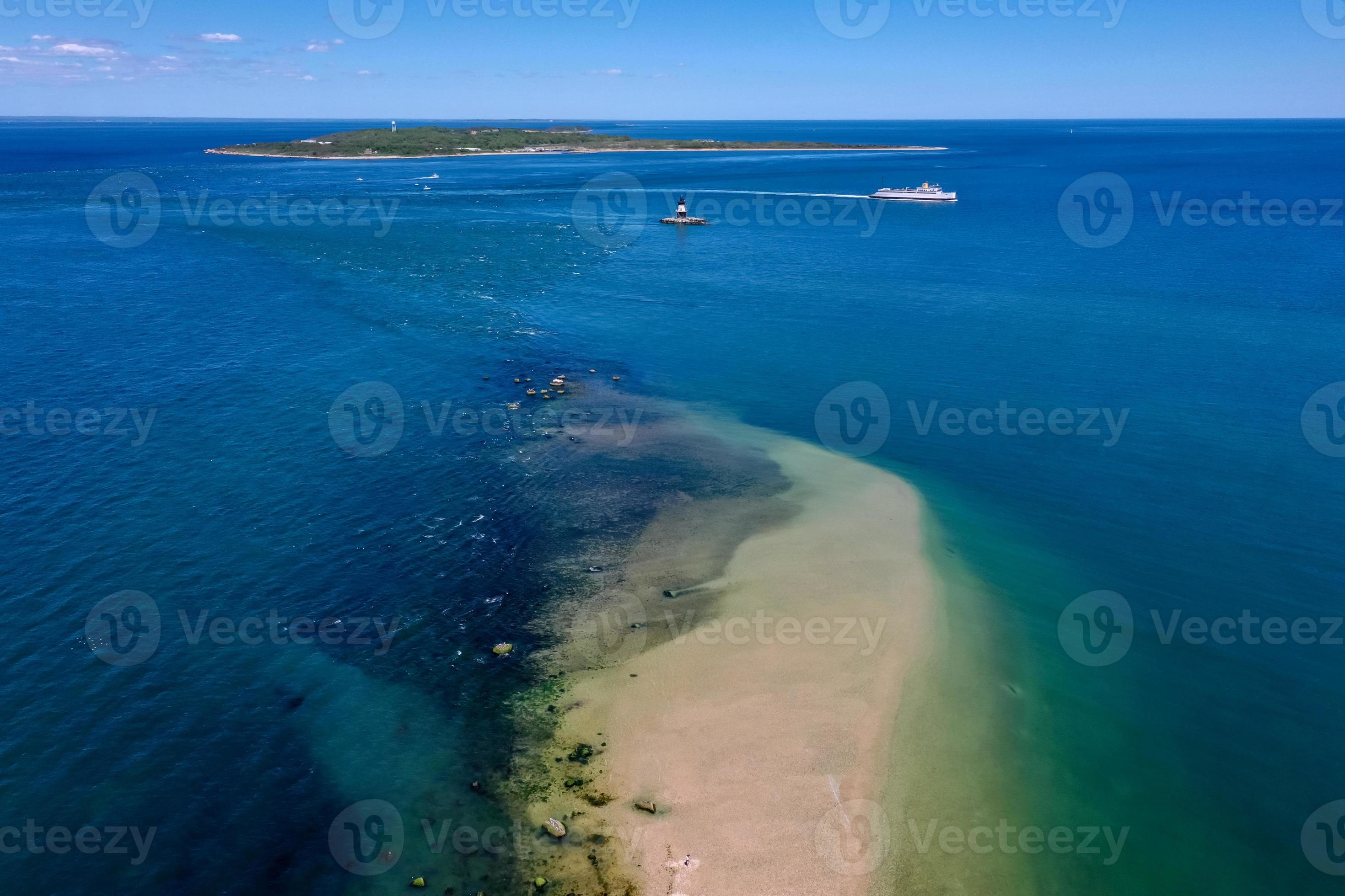 Seascape with Orient Point Lighthouse in Long Island, New York. Orient is the easternmost town