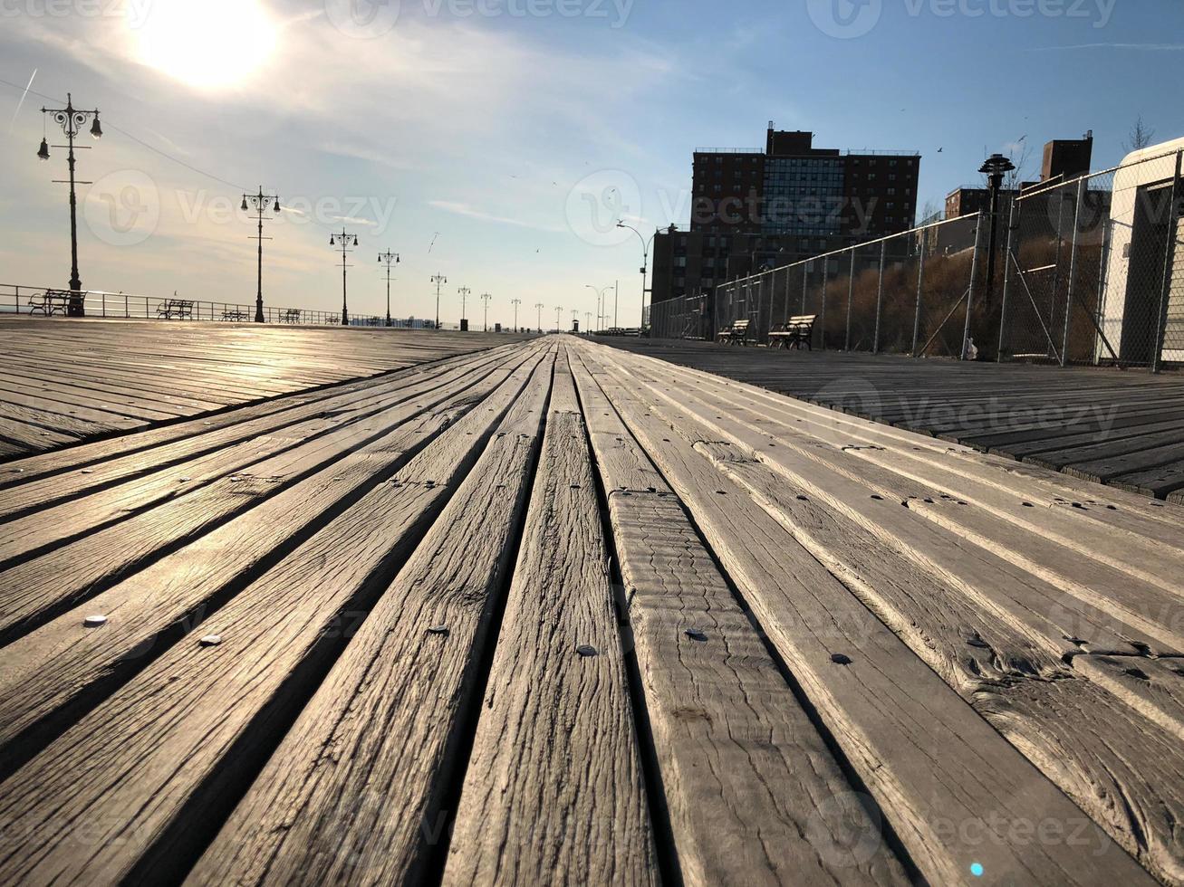 Boardwalk in Coney Island on a sunny winter day photo