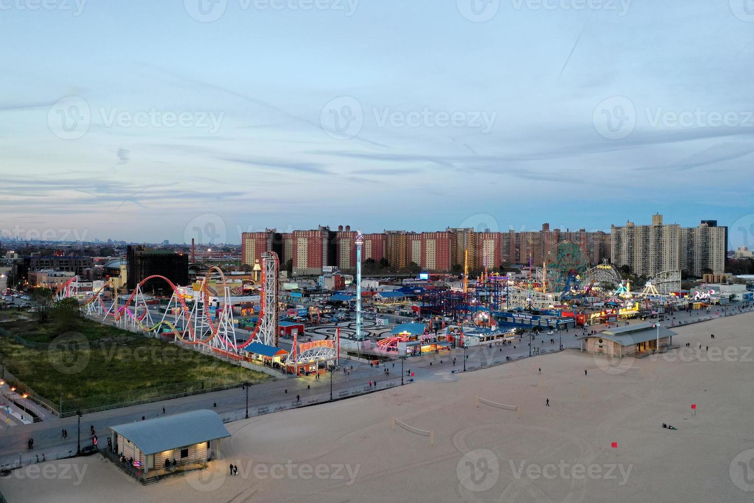 Aerial view along Coney Island and the beach in Brooklyn, New York. photo