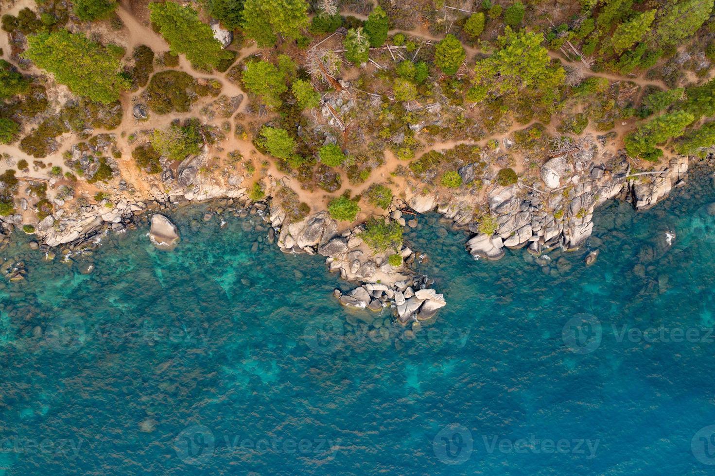 Secret Cove along Lake Tahoe in Nevada with a hazy sky due to nearby forest fires in California. photo