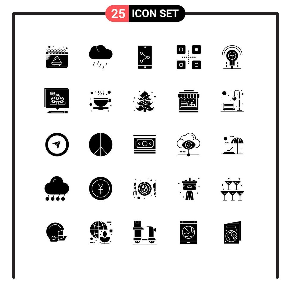 Modern Set of 25 Solid Glyphs Pictograph of light bulb app share japanese food food Editable Vector Design Elements