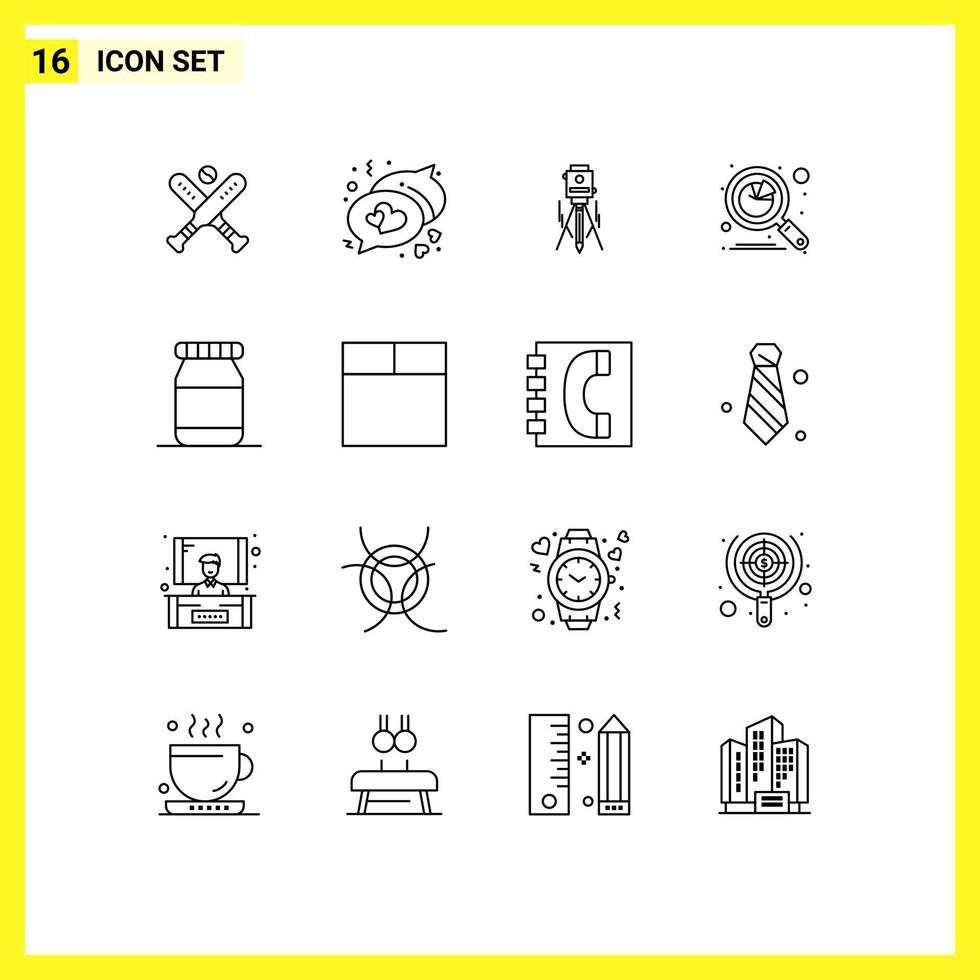 Modern Set of 16 Outlines and symbols such as bottle graph building data analysis Editable Vector Design Elements