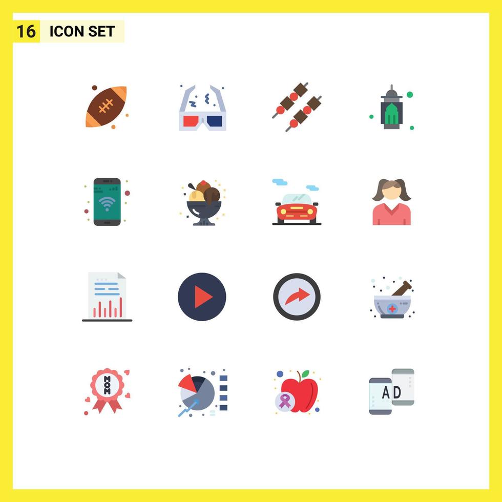 16 Universal Flat Colors Set for Web and Mobile Applications mobile pray barbeque moon masjid Editable Pack of Creative Vector Design Elements