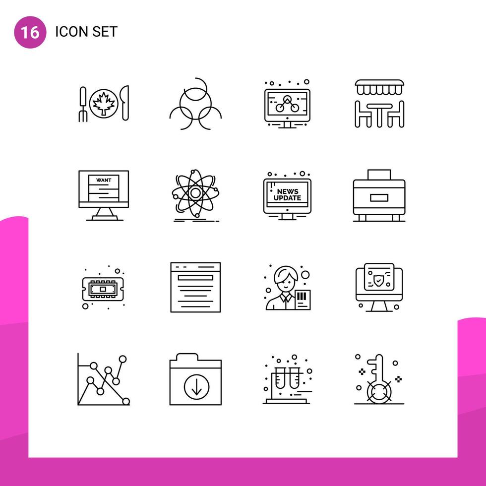 Pictogram Set of 16 Simple Outlines of atom technology marketing poster spring Editable Vector Design Elements