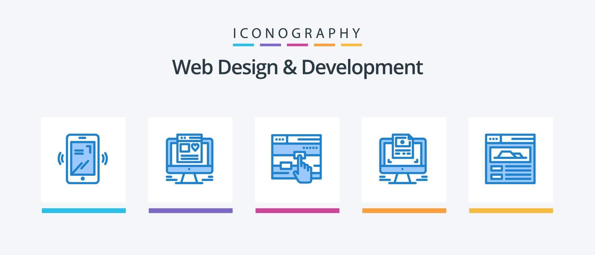 paquete de iconos azul 5 de diseño y desarrollo web que incluye . página web. tocar. sitio. diseño. diseño de iconos creativos vector