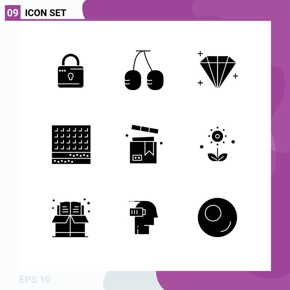 Pictogram Set of 9 Simple Solid Glyphs of product box jewel waffle sweet Editable Vector Design Elements