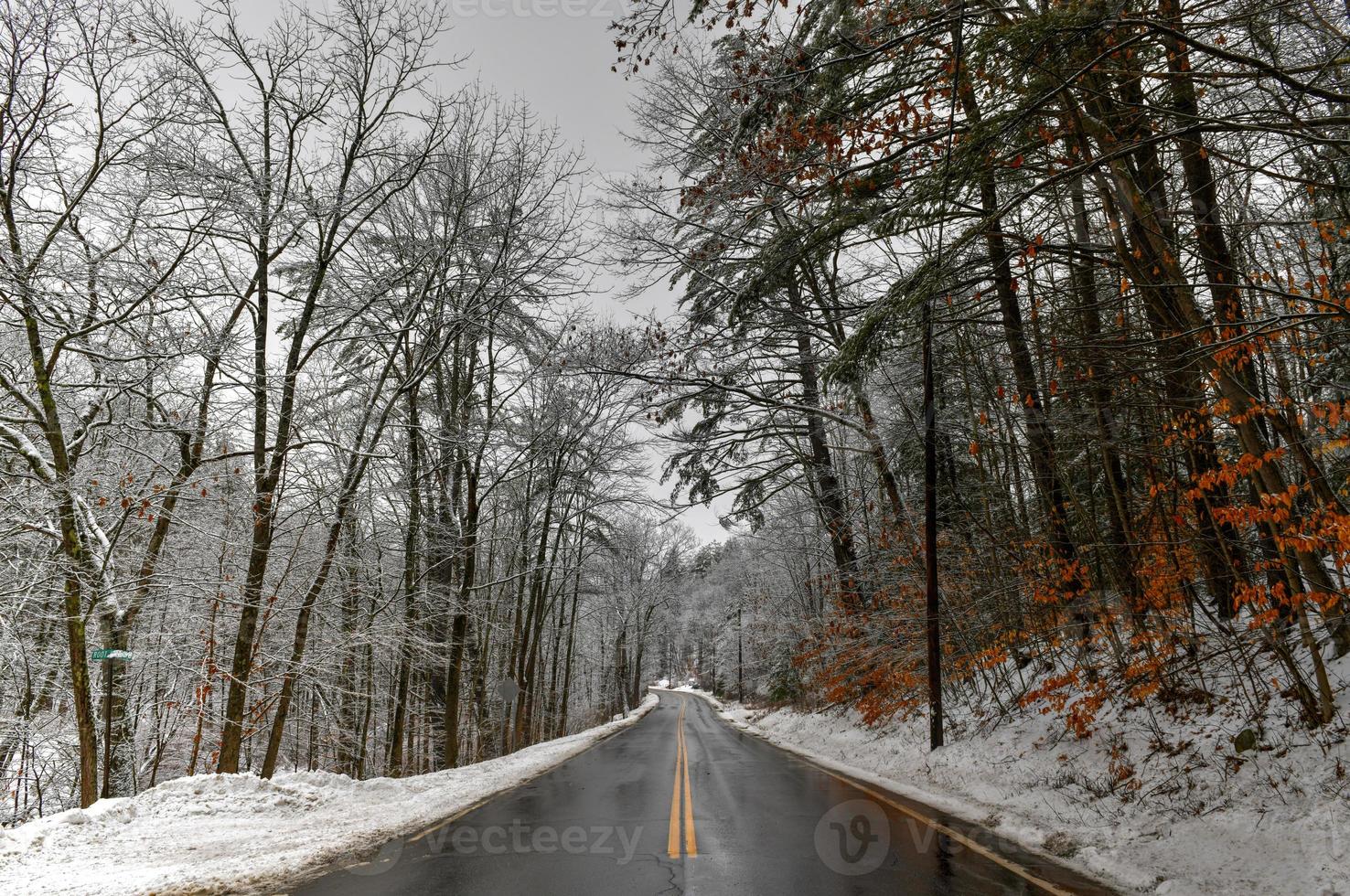 Town House Road, a typical snowy rural road in Cornish, New Hampshire