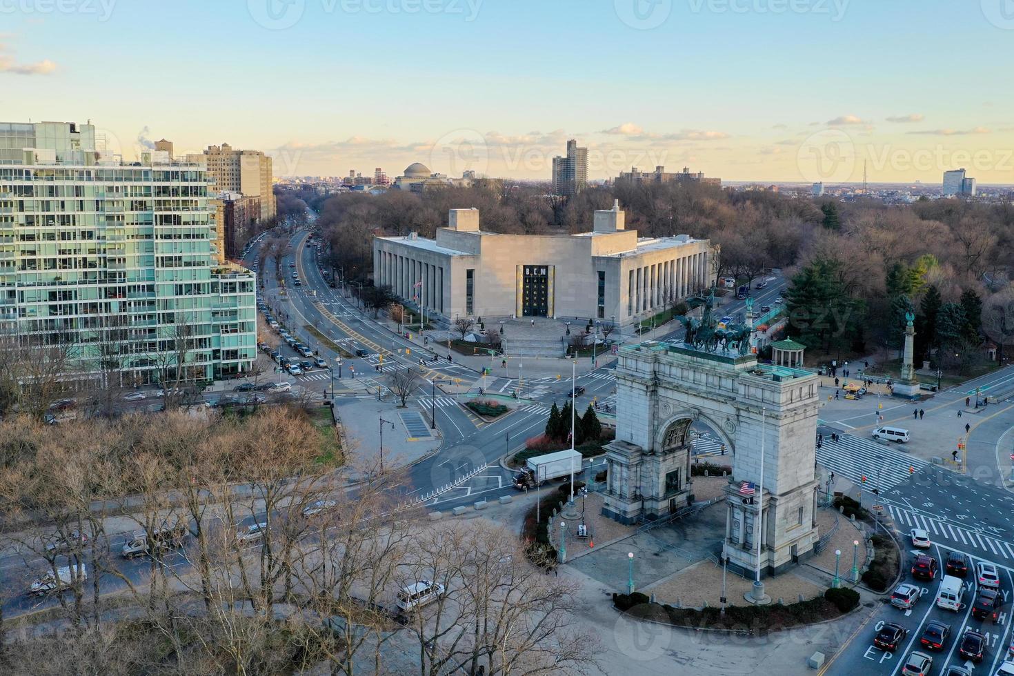 Aerial view of the Triumphal Arch at the Grand Army Plaza in Brooklyn, New York City photo