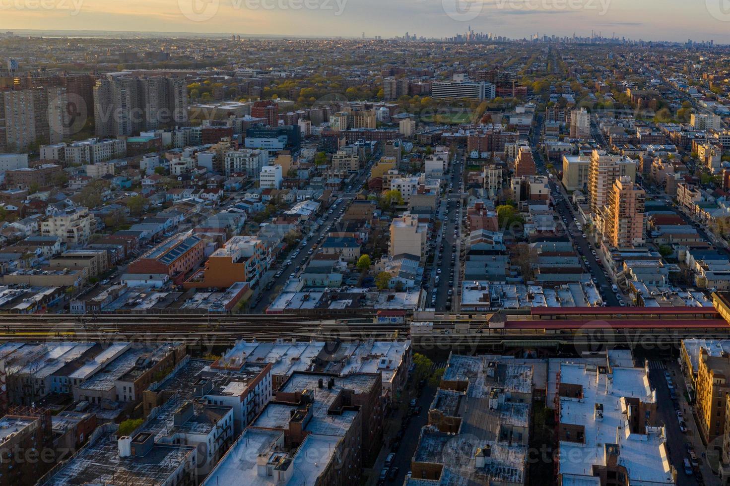 Aerial view of the elevated subway tracks along Brighton Beach in Brooklyn, New York photo