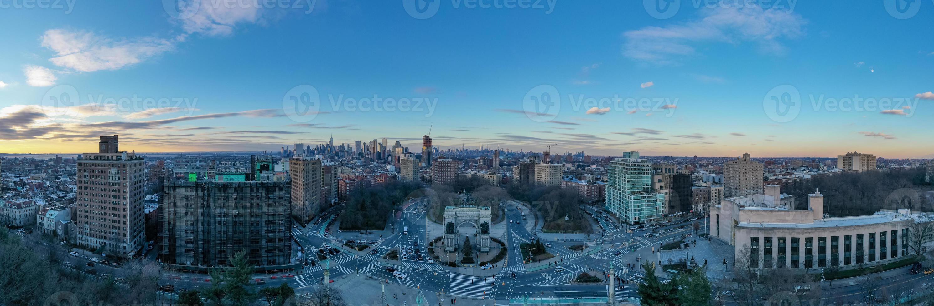 Aerial view of the Triumphal Arch at the Grand Army Plaza in Brooklyn, New York City photo