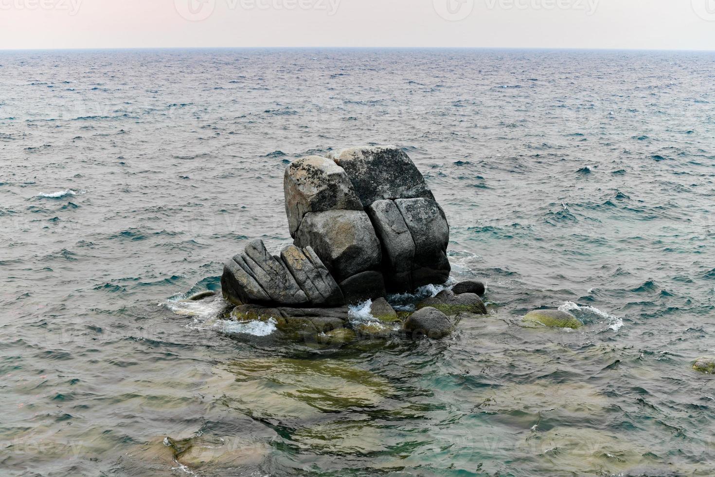 Secret Cove along Lake Tahoe in Nevada with a hazy sky due to nearby forest fires in California. photo