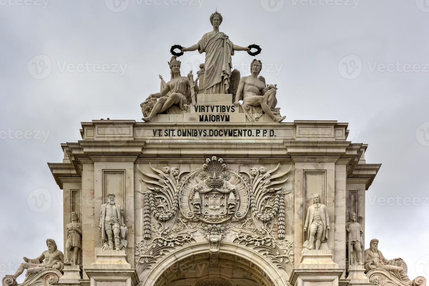 Augusta Street Triumphal Arch in the Commerce Square, Praca do Comercio or Terreiro do Paco in Lisbon, Portugal. photo