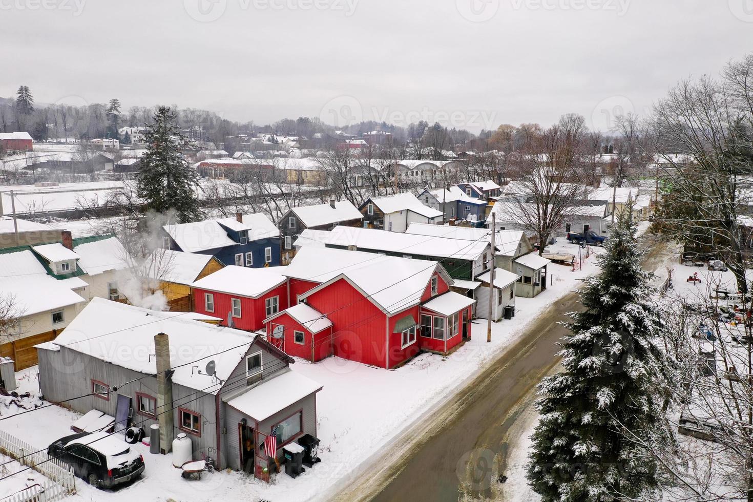 Aerial view of the small town of Windsor, Vermont in the winter. photo