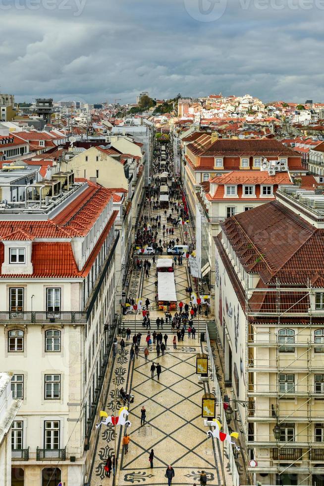 Aerial view of Augusta Street near Commerce Square in Lisbon, Portugal. photo
