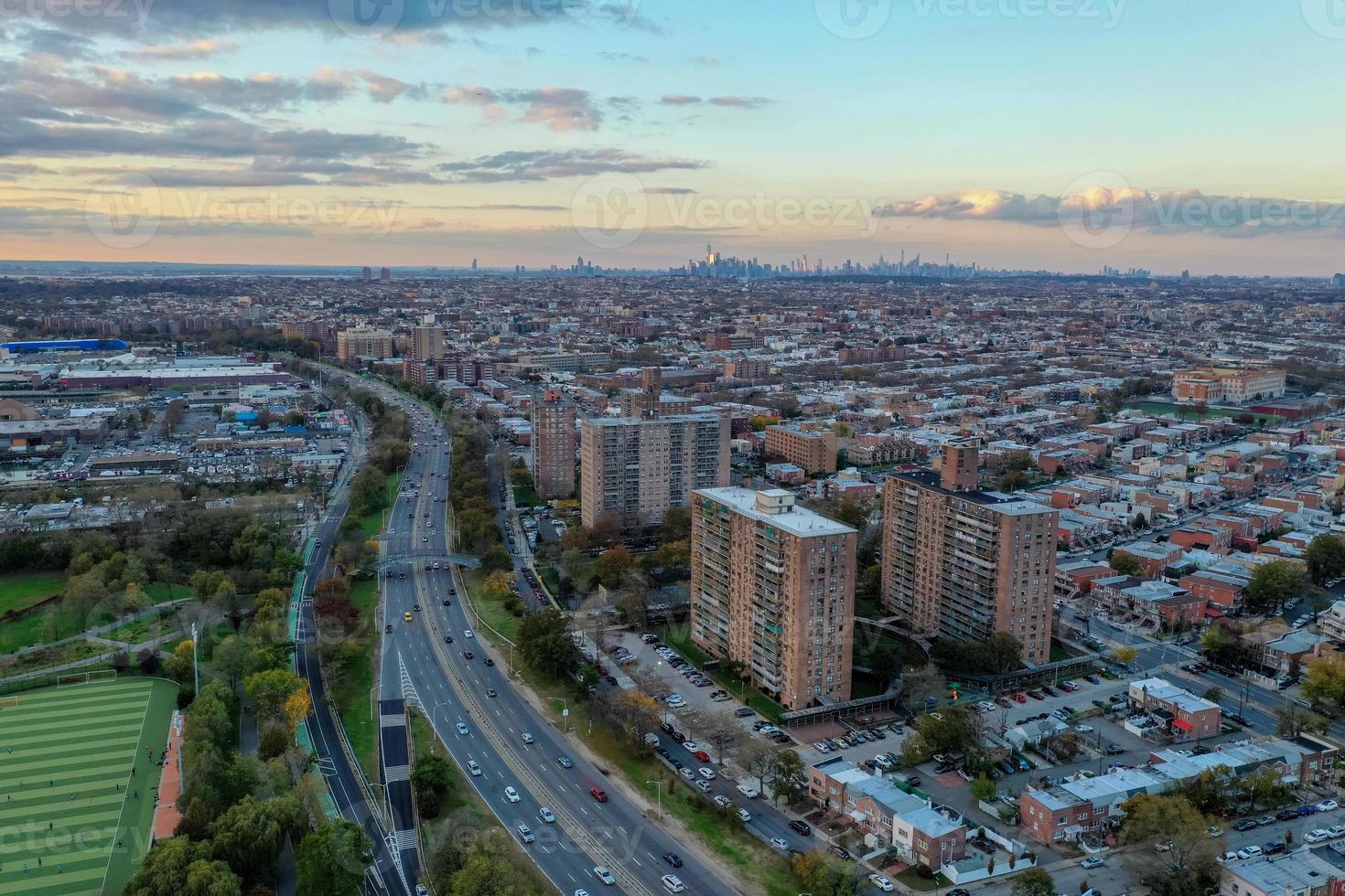 Coney Island panorama in Brooklyn, New York with a view of Manhattan in the distance. photo