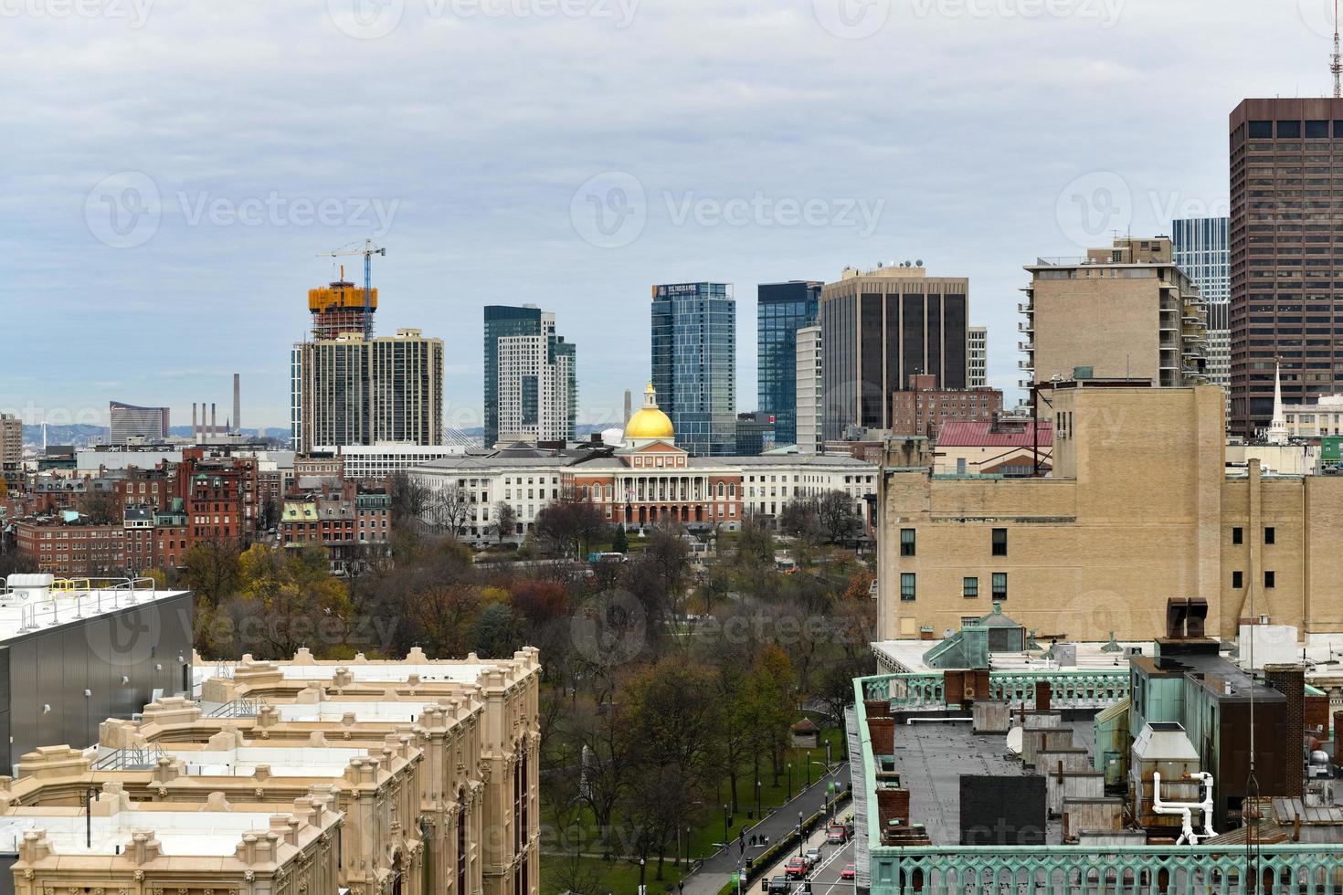 Aerial view of the Boston Skyline from Chinatown in Massachusetts. photo