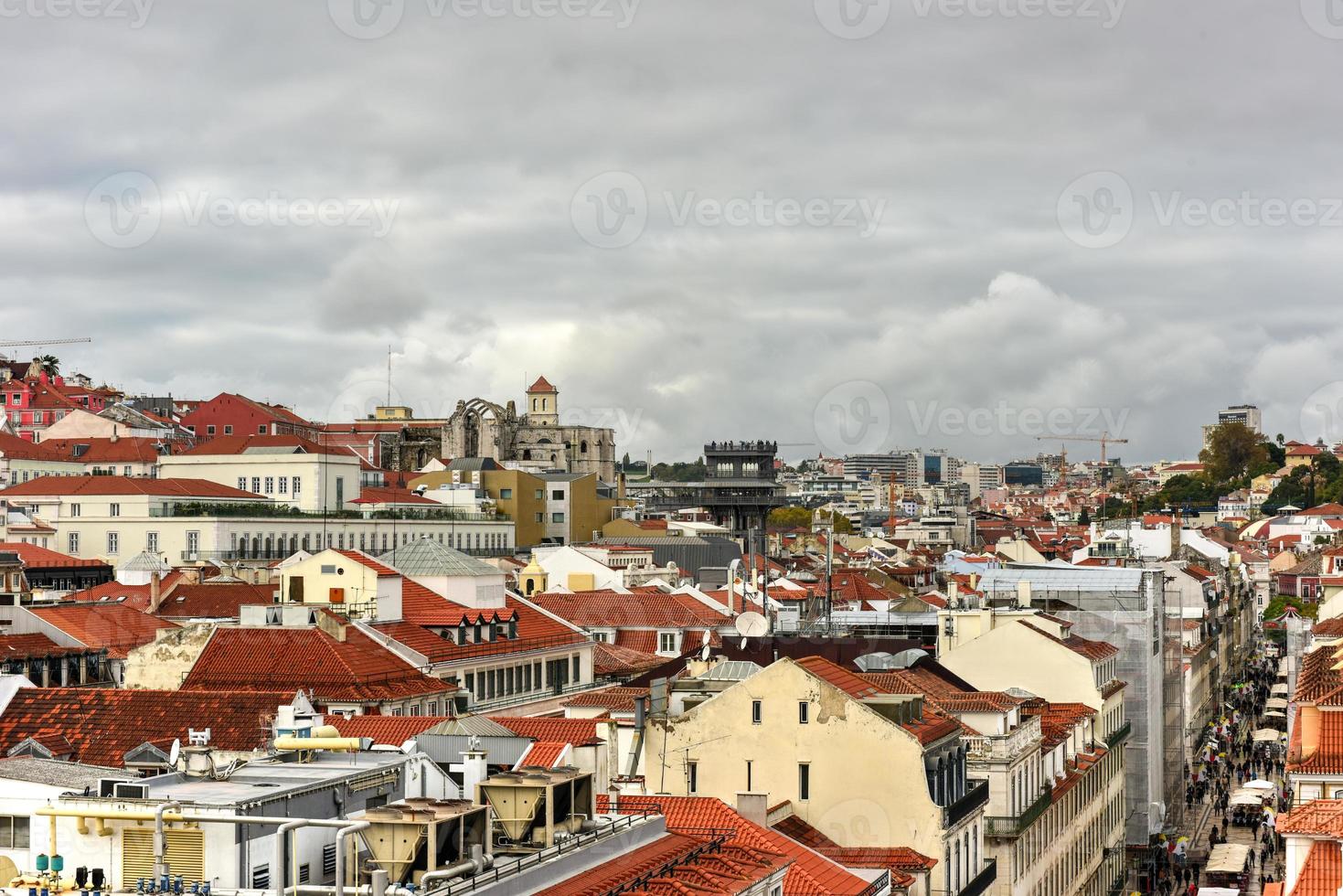Aerial view of Augusta Street near Commerce Square in Lisbon, Portugal. photo
