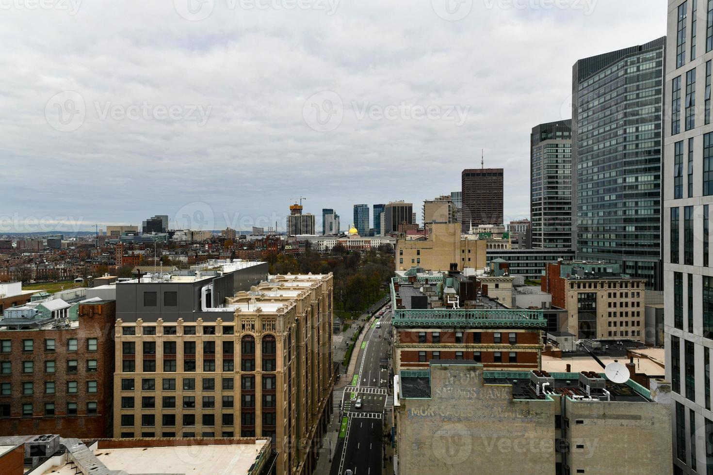 Aerial view of the Boston Skyline from Chinatown in Massachusetts. photo