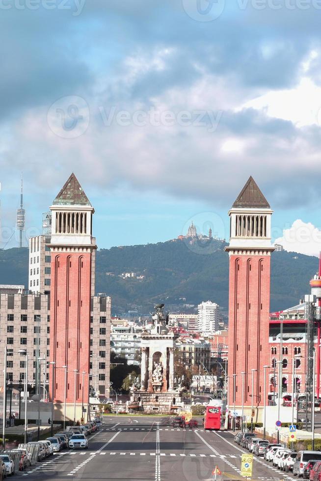 Venetian Tower on Espanya Square in Barcelona, Spain. photo