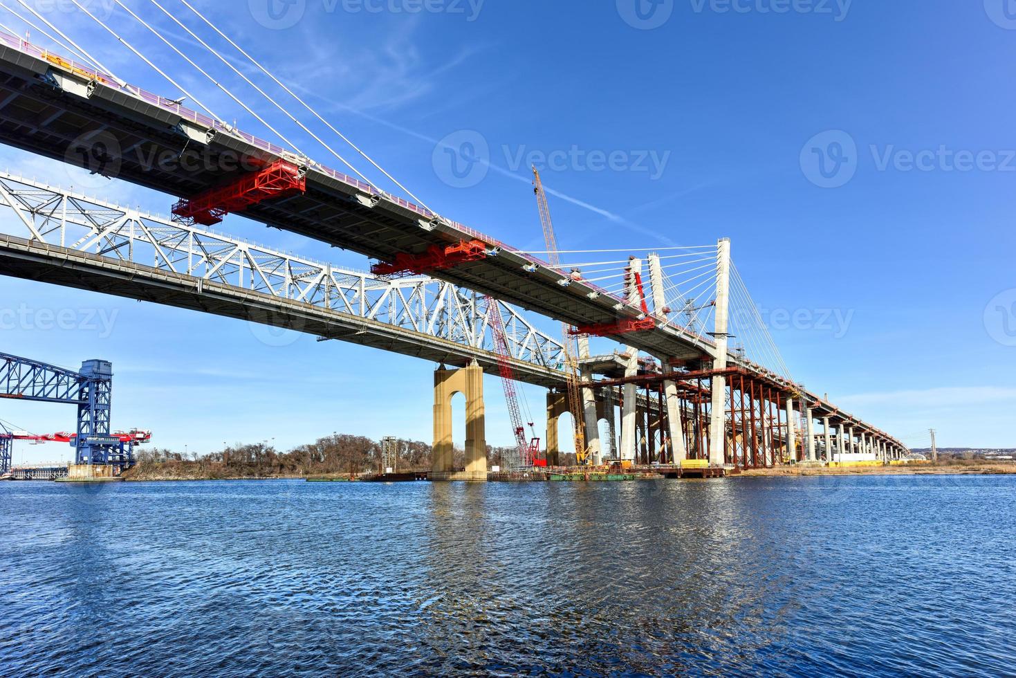 The old and new Goethals Bridge. The Goethals Bridge connects Elizabeth, NJ to Staten Island, NY over the Arthur Kill. photo