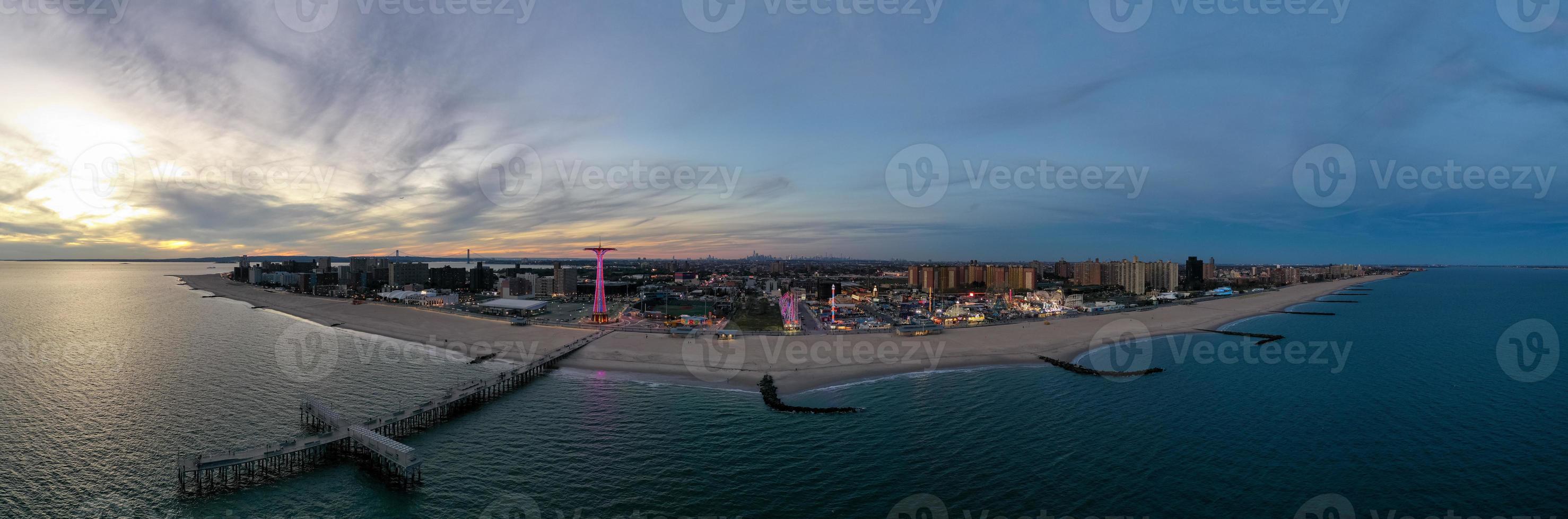 Aerial view along Coney Island and the beach in Brooklyn, New York. photo