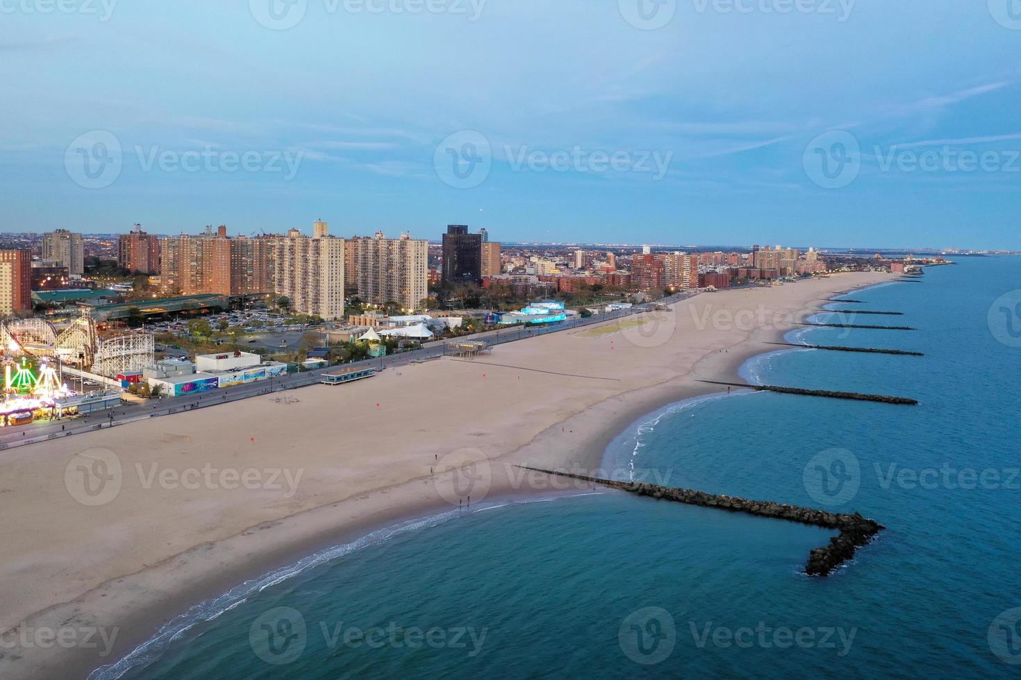 Aerial view along Coney Island and the beach in Brooklyn, New York. photo