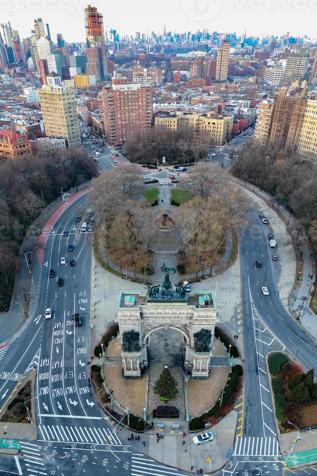 Aerial view of the Triumphal Arch at the Grand Army Plaza in Brooklyn, New York City photo