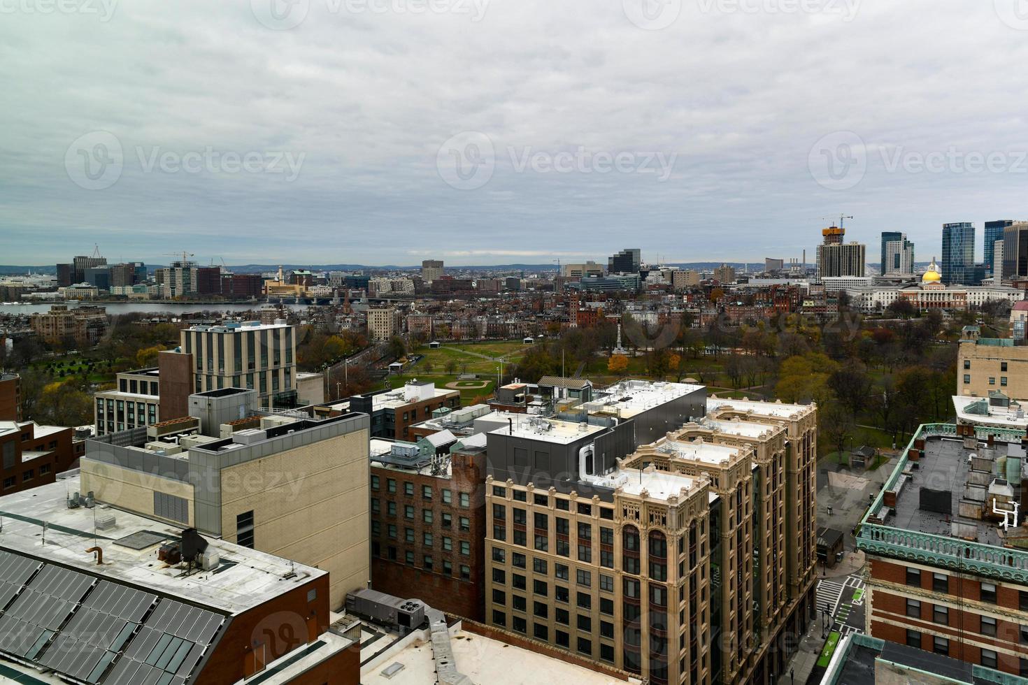 Aerial view of the Boston Skyline from Chinatown in Massachusetts. photo