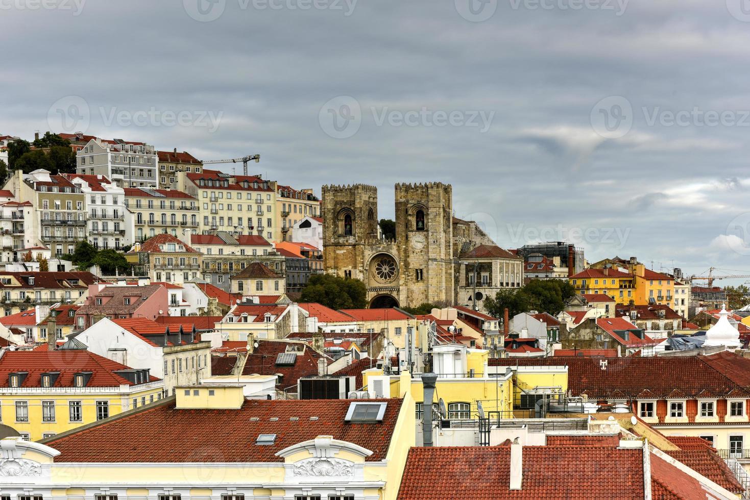 Aerial view of Augusta Street near Commerce Square in Lisbon, Portugal. photo