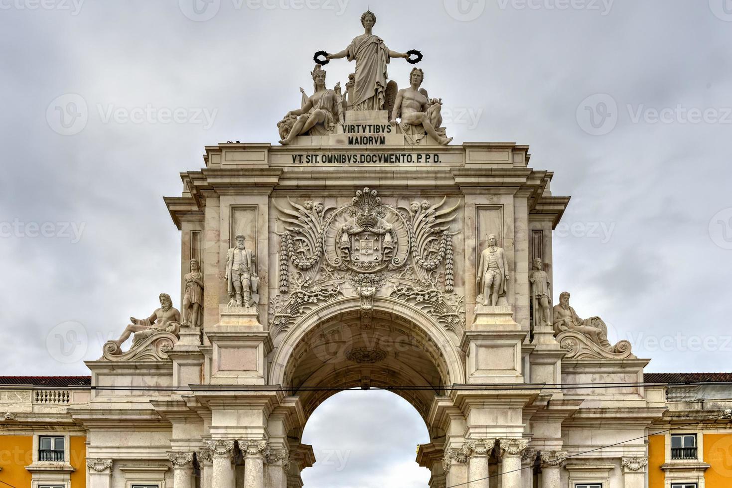 Augusta Street Triumphal Arch in the Commerce Square, Praca do Comercio or Terreiro do Paco in Lisbon, Portugal. photo